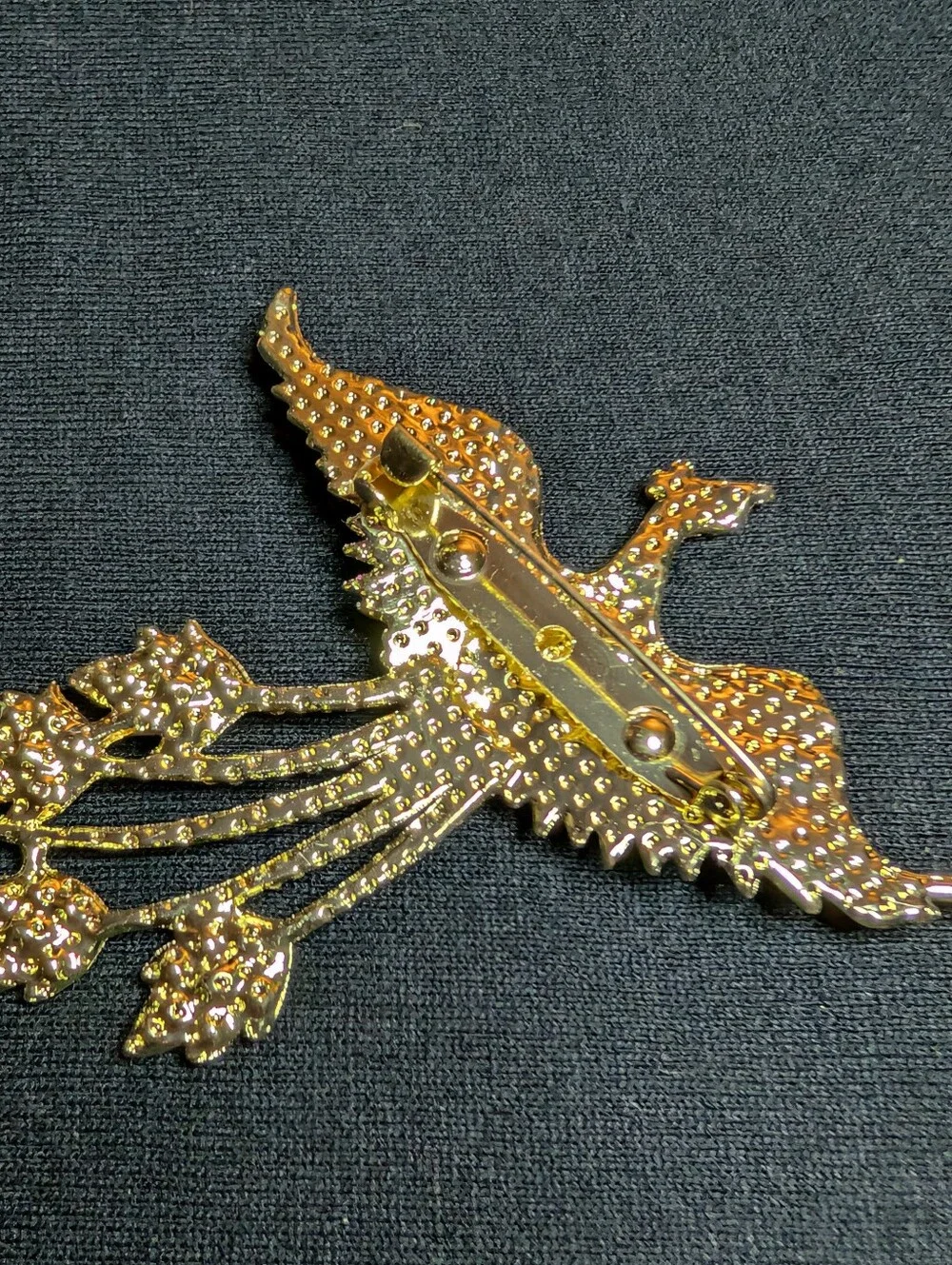 Gold and Red Phoenix Bird Brooch - Sparkling Enamel & Crystal Accent